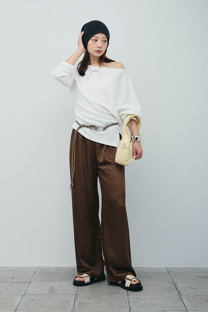 [予約/SET]アシンメトリーミニワッフルPO+フェイクサテンレオパードワイドパンツ(2set)