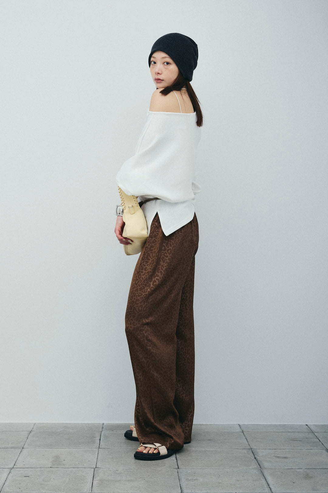 [予約/SET]アシンメトリーミニワッフルPO+フェイクサテンレオパードワイドパンツ(2set)