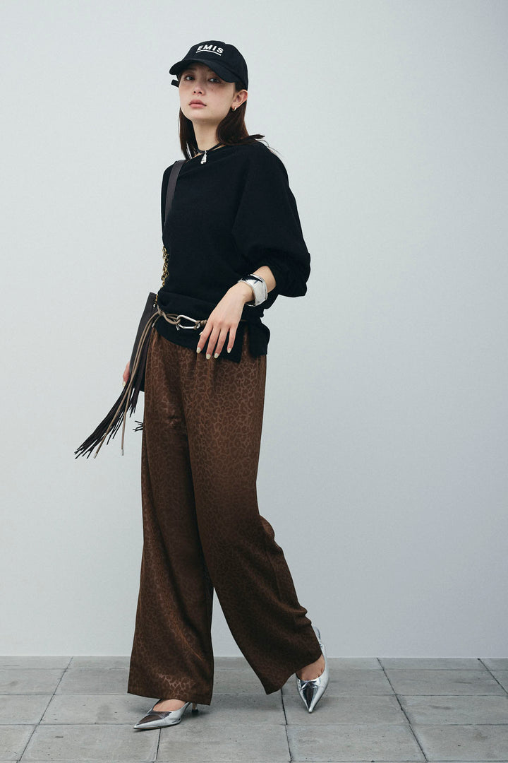 [予約/SET]アシンメトリーミニワッフルPO+フェイクサテンレオパードワイドパンツ(2set)