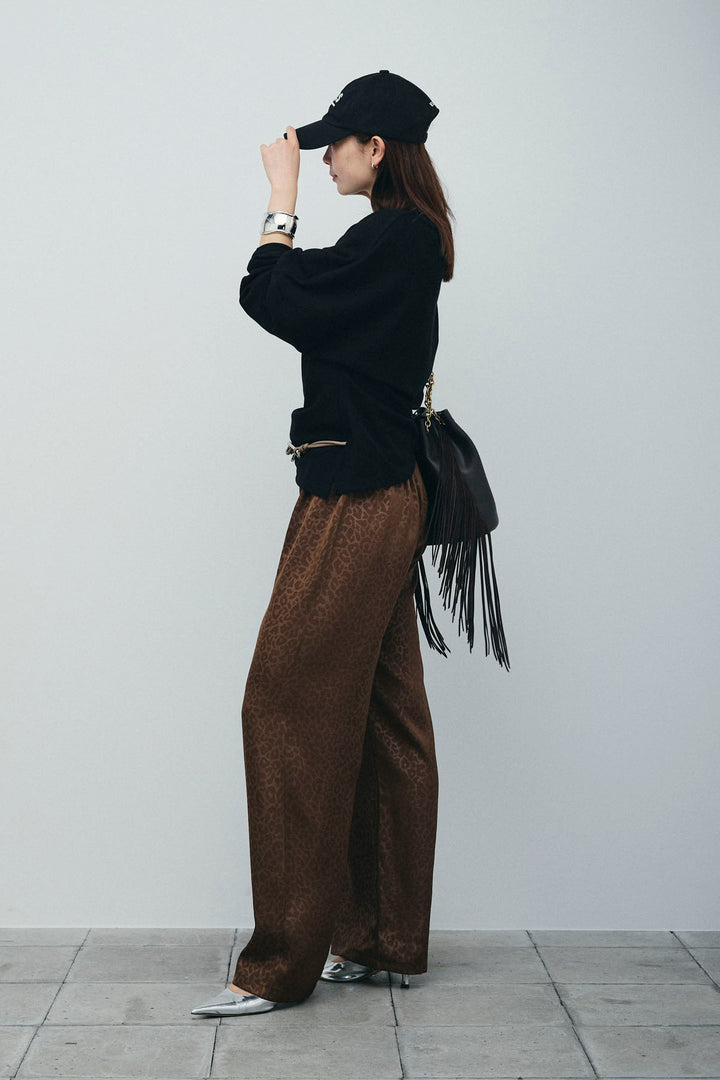 [予約/SET]アシンメトリーミニワッフルPO+フェイクサテンレオパードワイドパンツ(2set)