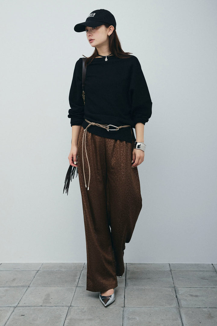 [予約/SET]アシンメトリーミニワッフルPO+フェイクサテンレオパードワイドパンツ(2set)