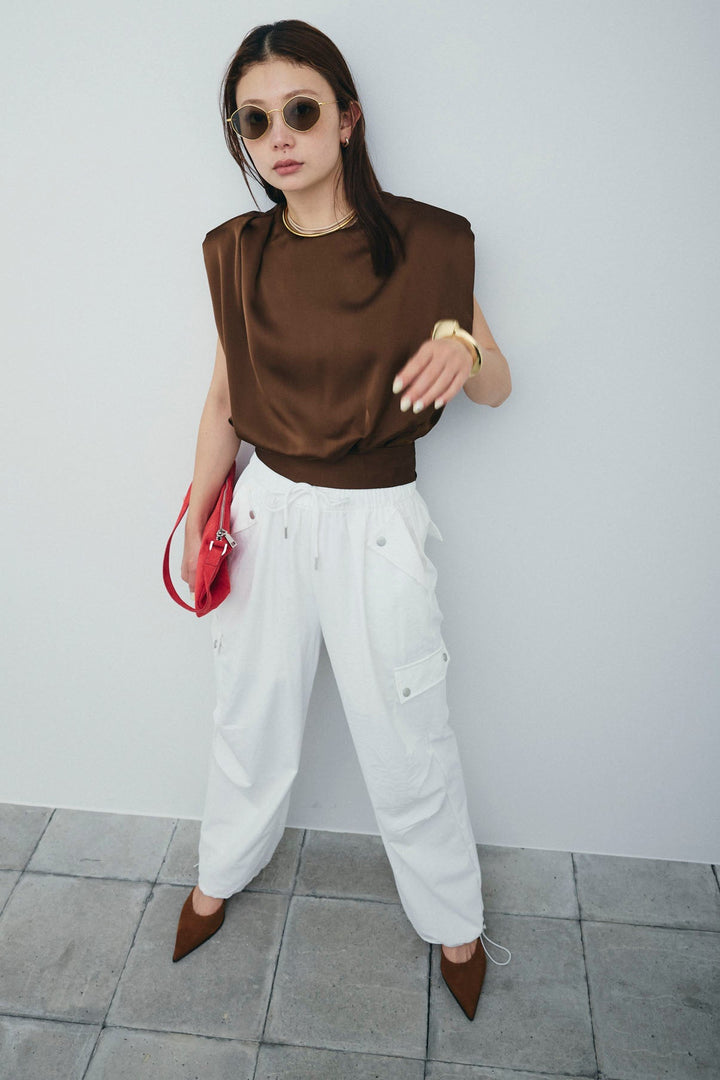 [予約]アシンメトリードレープサテンブラウス