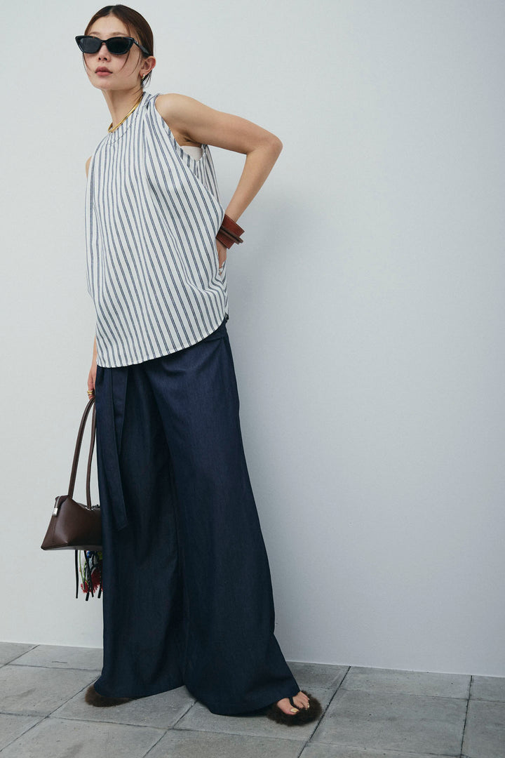 [予約/SET]ダブルストライプホルターブラウス+サイドラップワイドパンツ(2set)