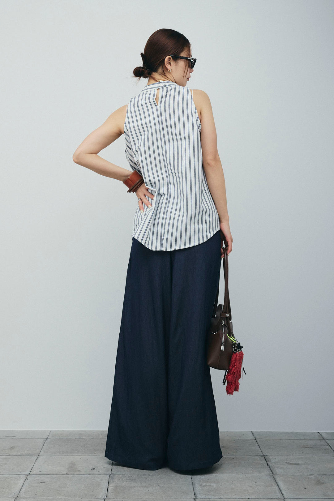 [予約/SET]ダブルストライプホルターブラウス+サイドラップワイドパンツ(2set)