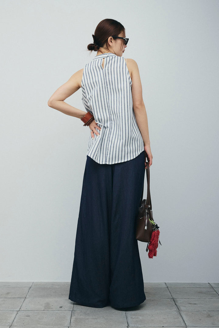 [予約/SET]ダブルストライプホルターブラウス+サイドラップワイドパンツ(2set)