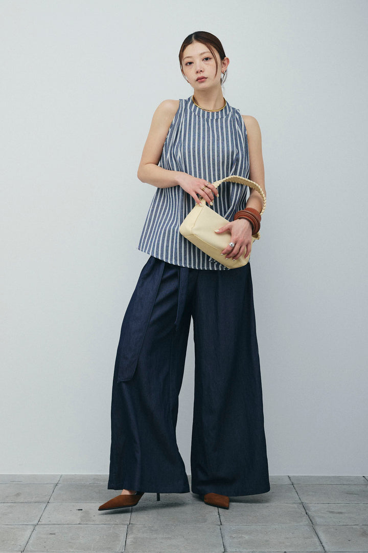 [予約/SET]ダブルストライプホルターブラウス+サイドラップワイドパンツ(2set)