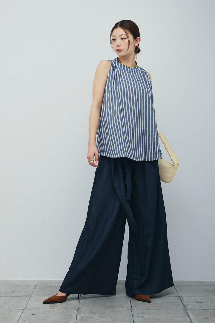 [予約/SET]ダブルストライプホルターブラウス+サイドラップワイドパンツ(2set)