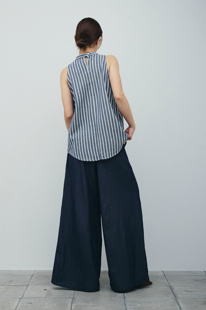 [予約/SET]ダブルストライプホルターブラウス+サイドラップワイドパンツ(2set)
