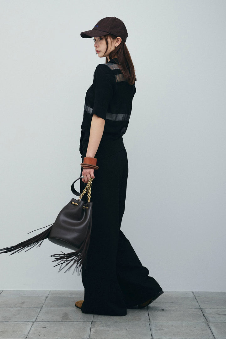 [予約/SET]シアーミックス編みニットポロ+剣先三角シルクニットタイ+サイドラップワイドパンツ(3set)