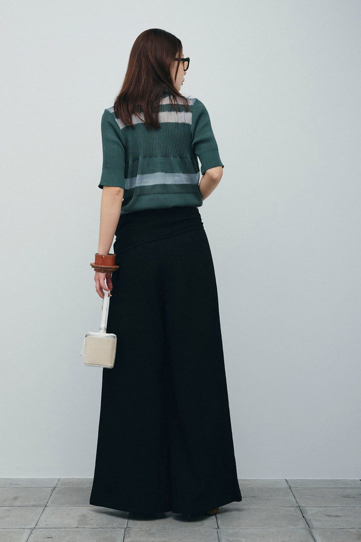 [予約/SET]シアーミックス編みニットポロ+サイドラップワイドパンツ(2set)