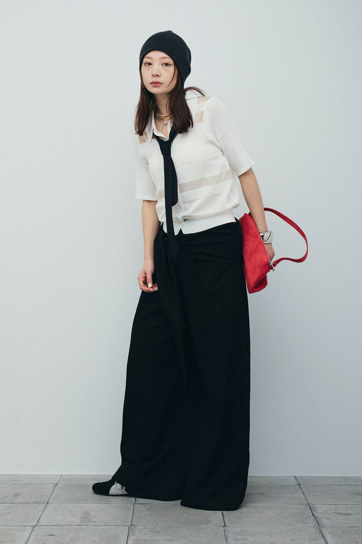 [予約/SET]シアーミックス編みニットポロ+剣先三角シルクニットタイ(2set)