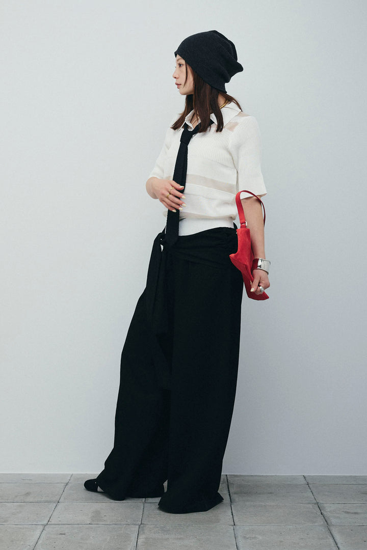 [予約/SET]シアーミックス編みニットポロ+剣先三角シルクニットタイ(2set)