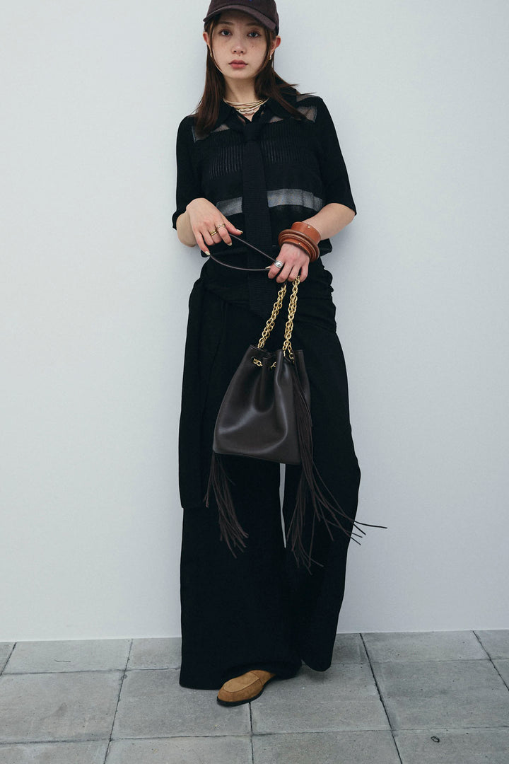 [予約/SET]シアーミックス編みニットポロ+サイドラップワイドパンツ(2set)