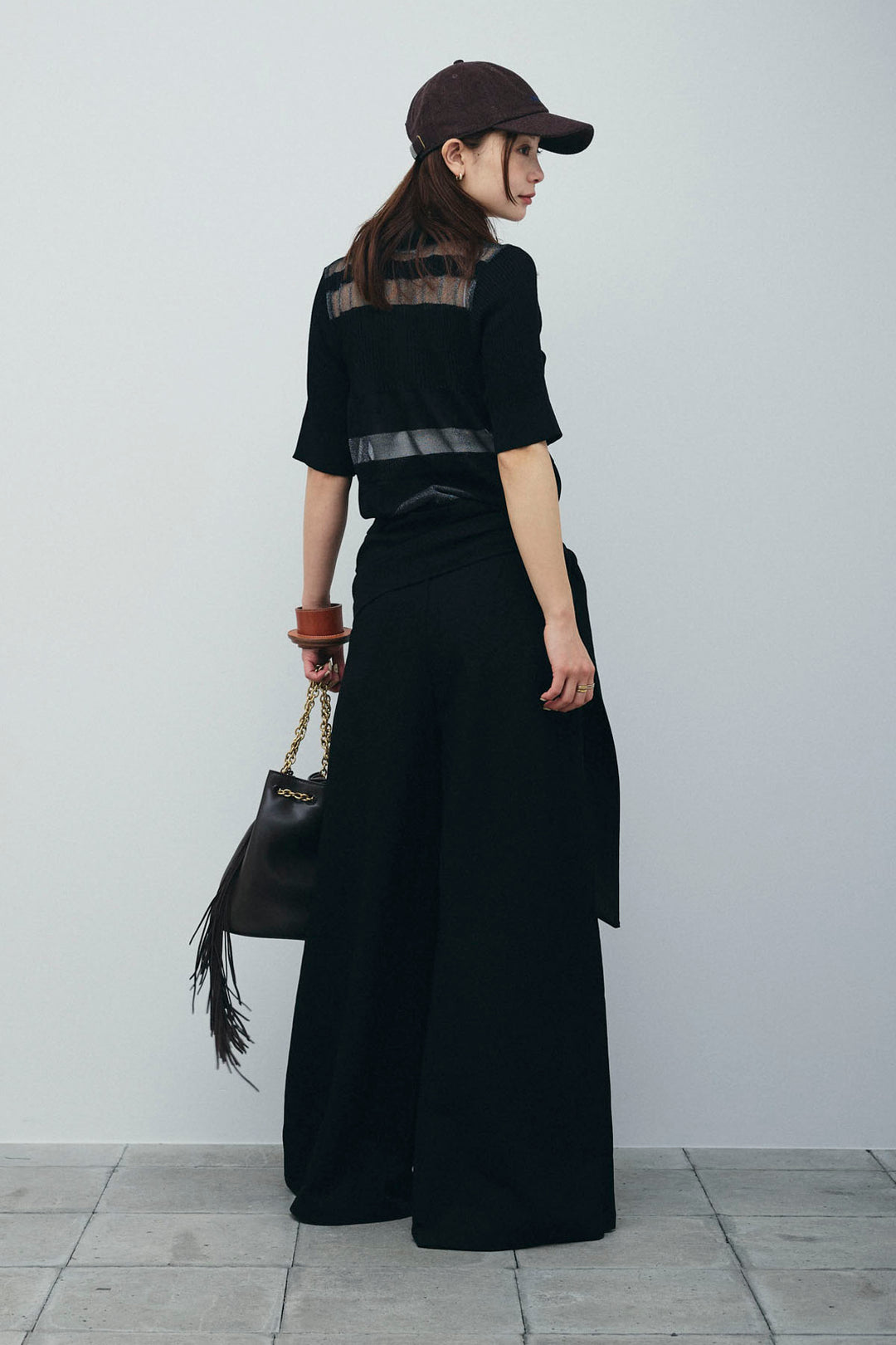 [予約/SET]シアーミックス編みニットポロ+サイドラップワイドパンツ(2set)