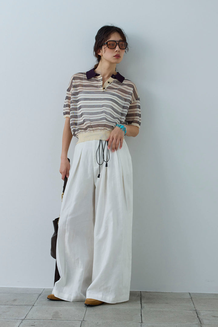 [予約/SET]シアーボーダーポロ+リネンライクリラックスパンツ(2set)