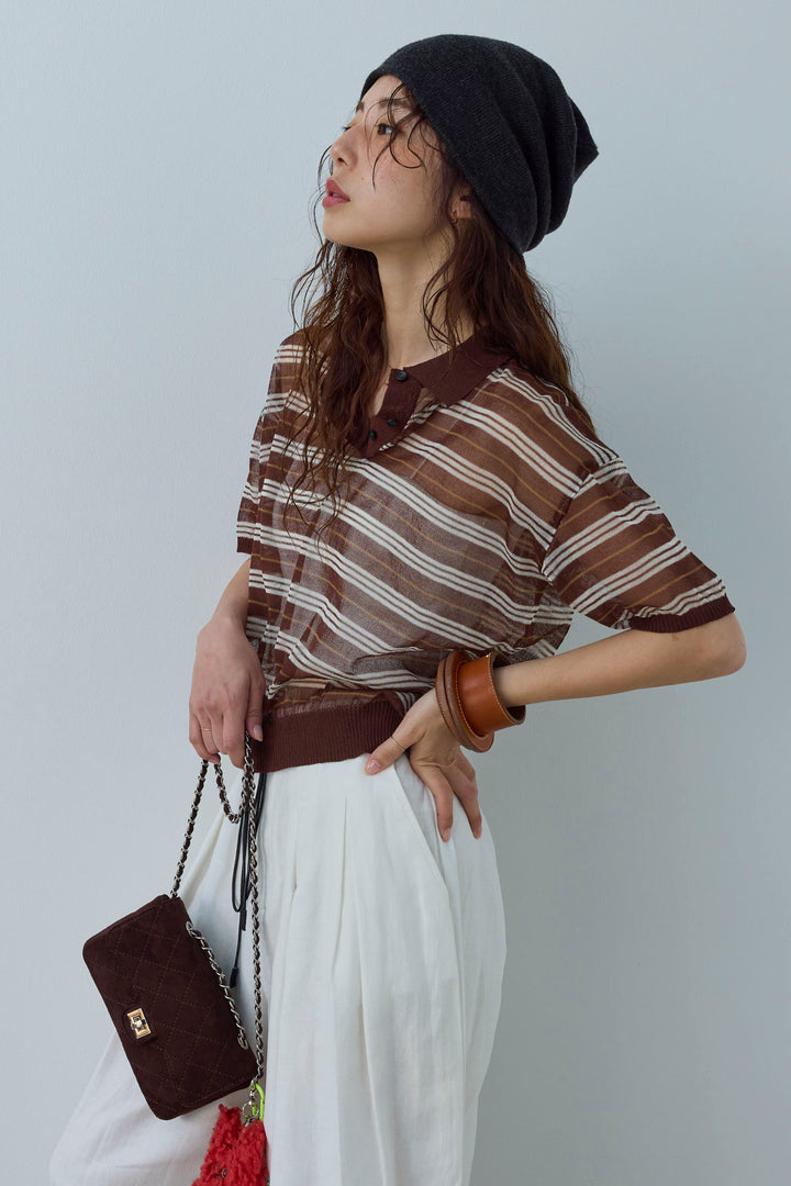 [予約/SET]シアーボーダーポロ+リネンライクリラックスパンツ(2set)