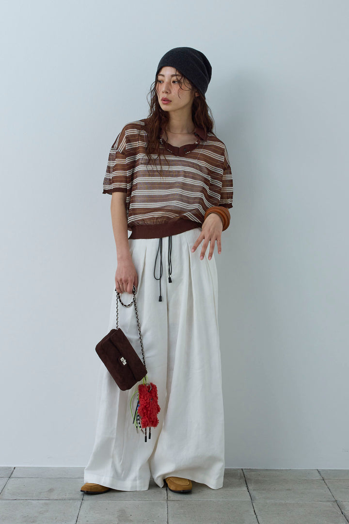 [予約/SET]シアーボーダーポロ+リネンライクリラックスパンツ(2set)