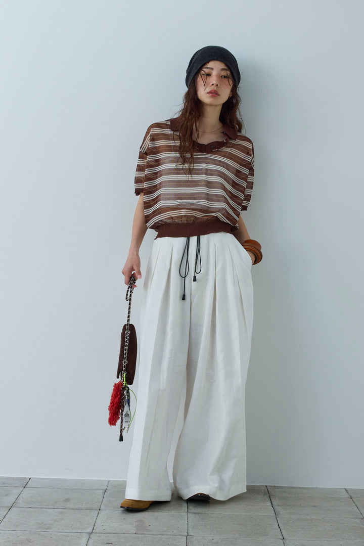 [予約/SET]シアーボーダーポロ+リネンライクリラックスパンツ(2set)