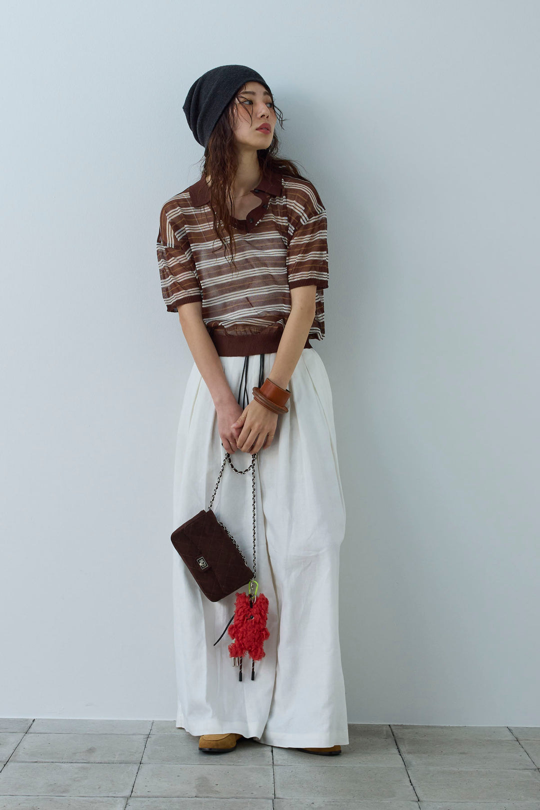 [予約/SET]シアーボーダーポロ+リネンライクリラックスパンツ(2set)