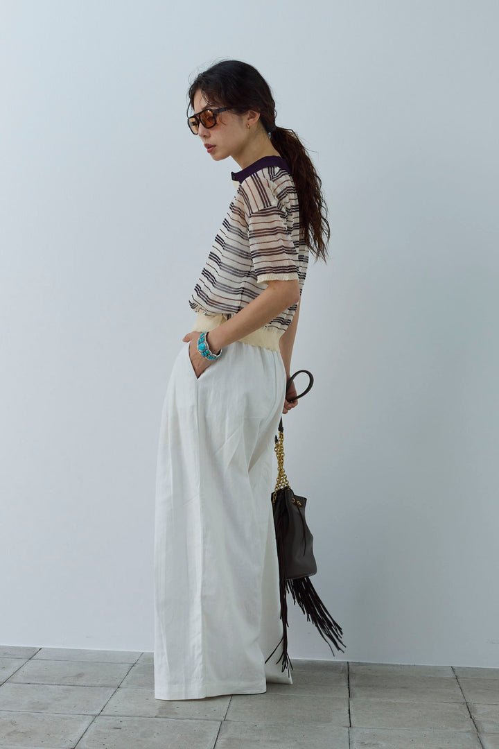 [予約/SET]シアーボーダーポロ+リネンライクリラックスパンツ(2set)