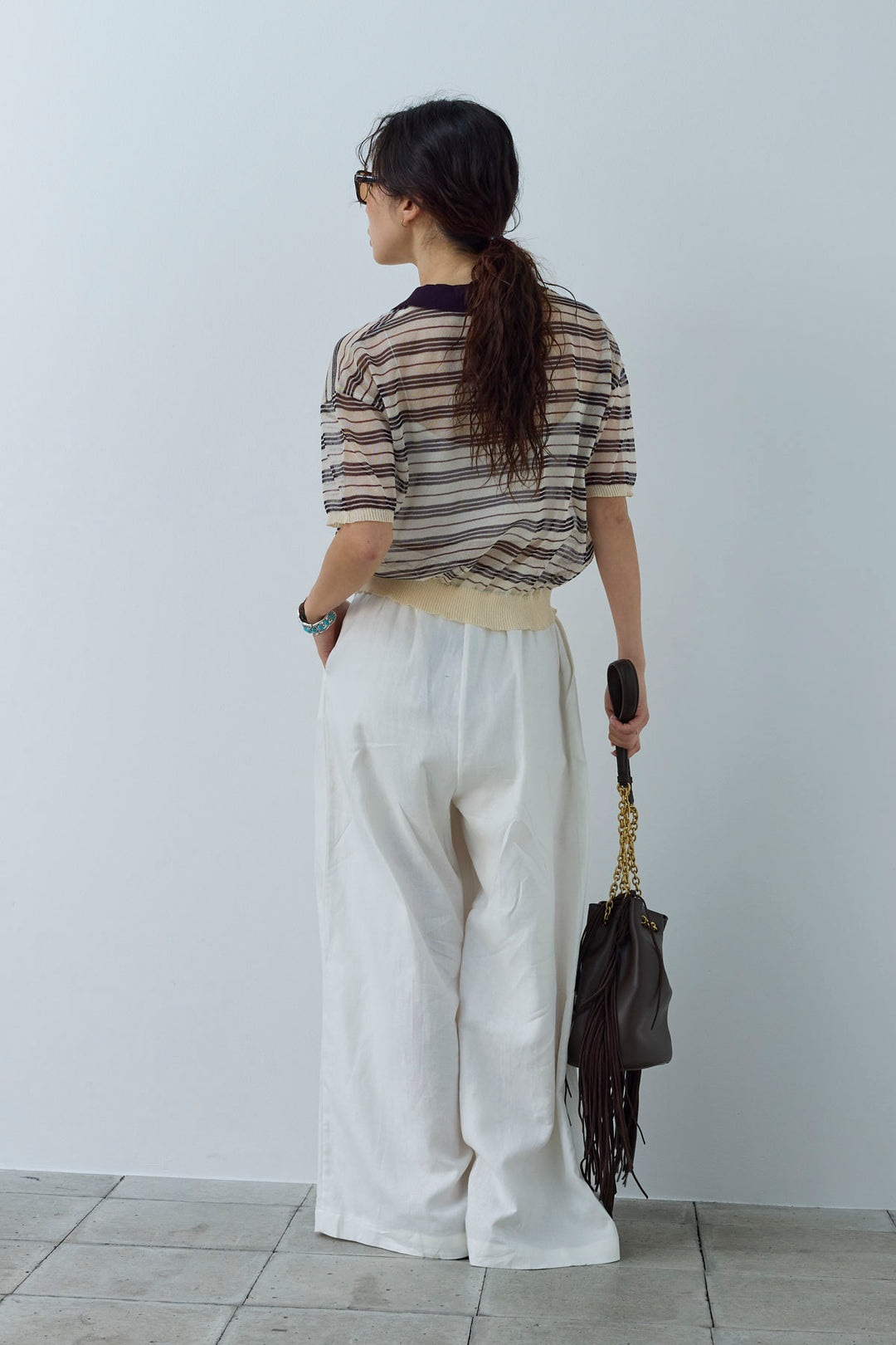 [予約/SET]シアーボーダーポロ+リネンライクリラックスパンツ(2set)