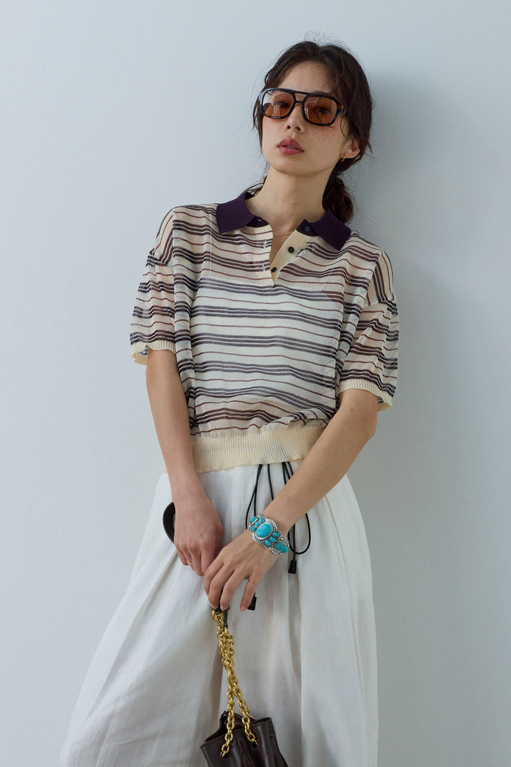 [予約/SET]シアーボーダーポロ+リネンライクリラックスパンツ(2set)