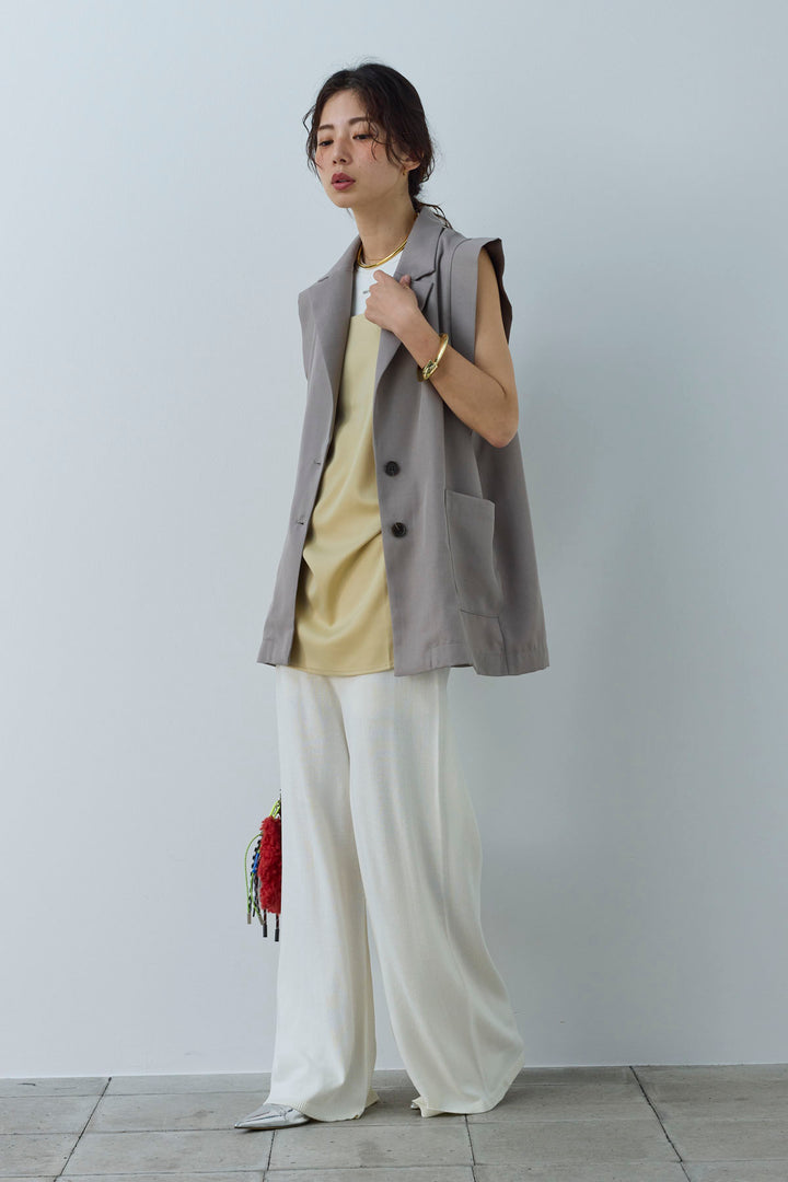 [予約/SET]リネンタッチテーラードジレ+マットサテンサイドタックキャミ+ニットベア2wayパンツ(3set)