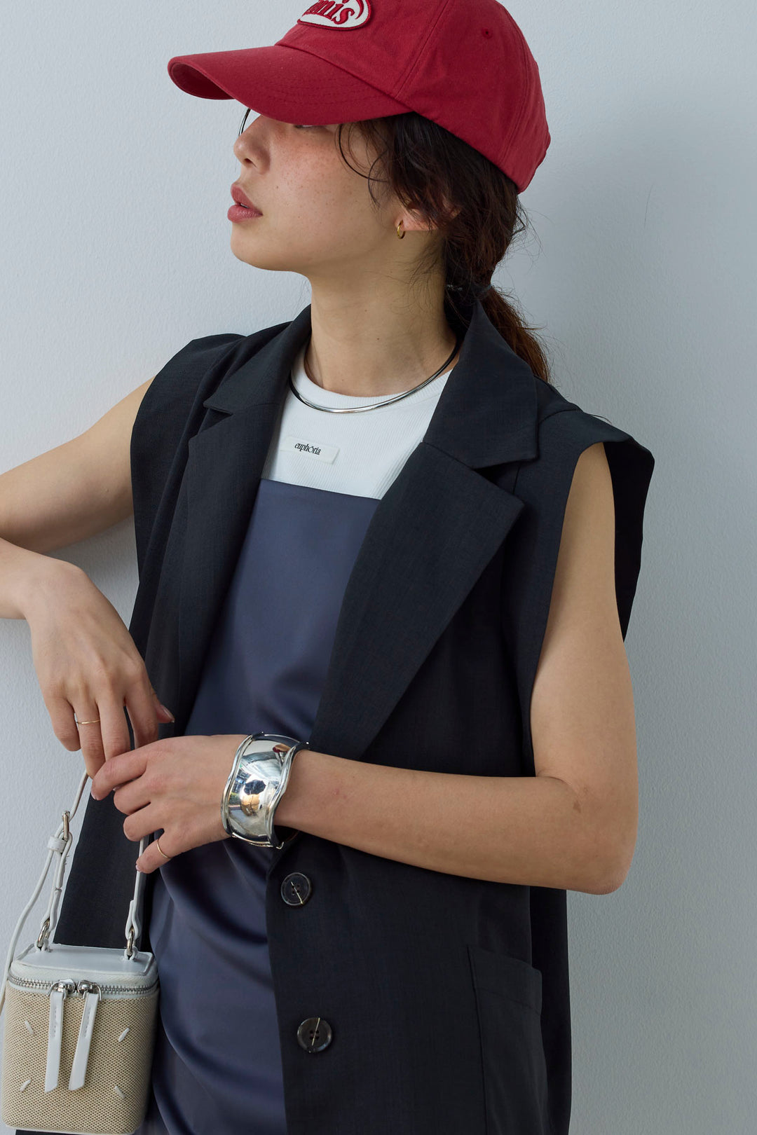 [予約/SET]リネンタッチテーラードジレ+マットサテンサイドタックキャミ+ニットベア2wayパンツ(3set)