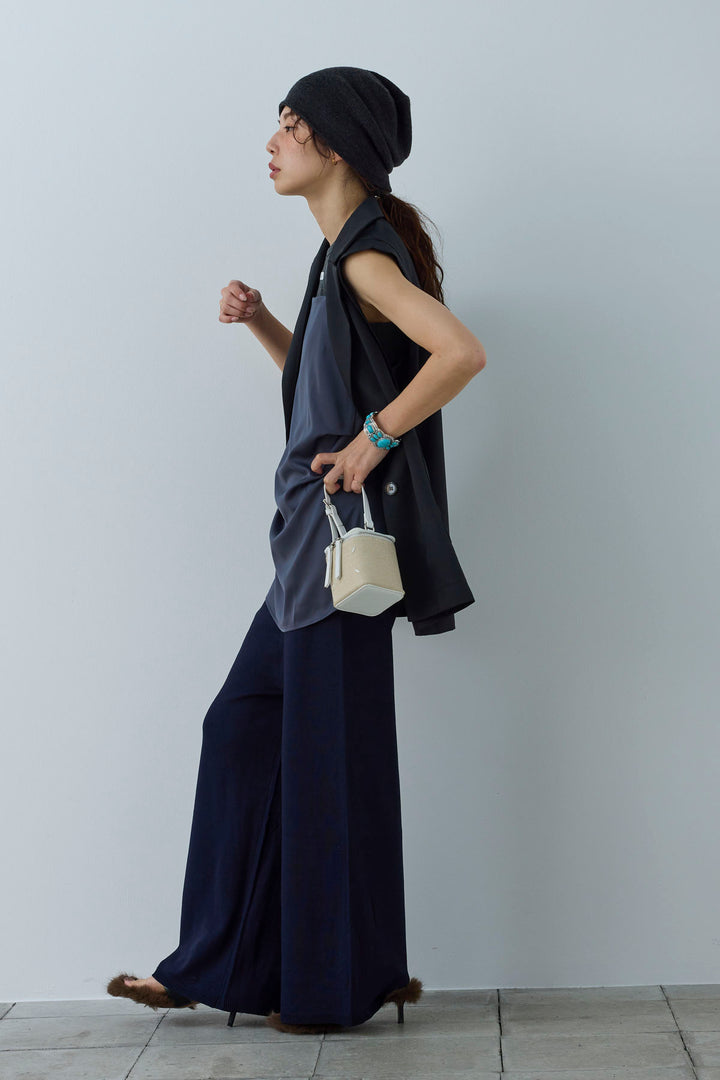 [予約/SET]リネンタッチテーラードジレ+マットサテンサイドタックキャミ+ニットベア2wayパンツ(3set)