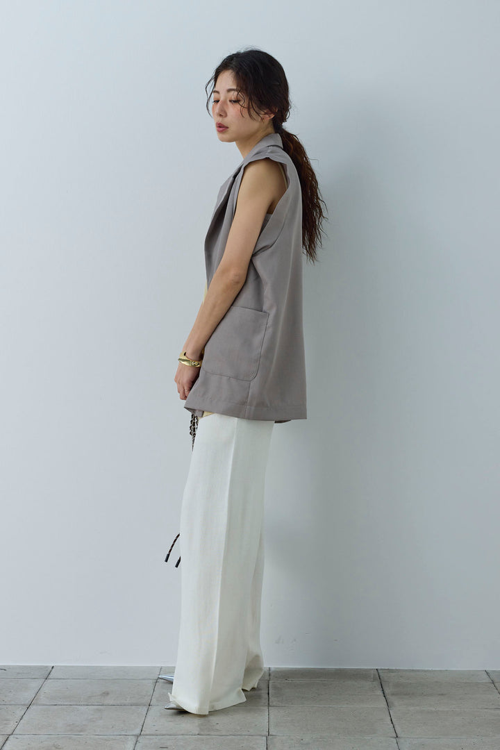 [予約/SET]リネンタッチテーラードジレ+マットサテンサイドタックキャミ+ニットベア2wayパンツ(3set)