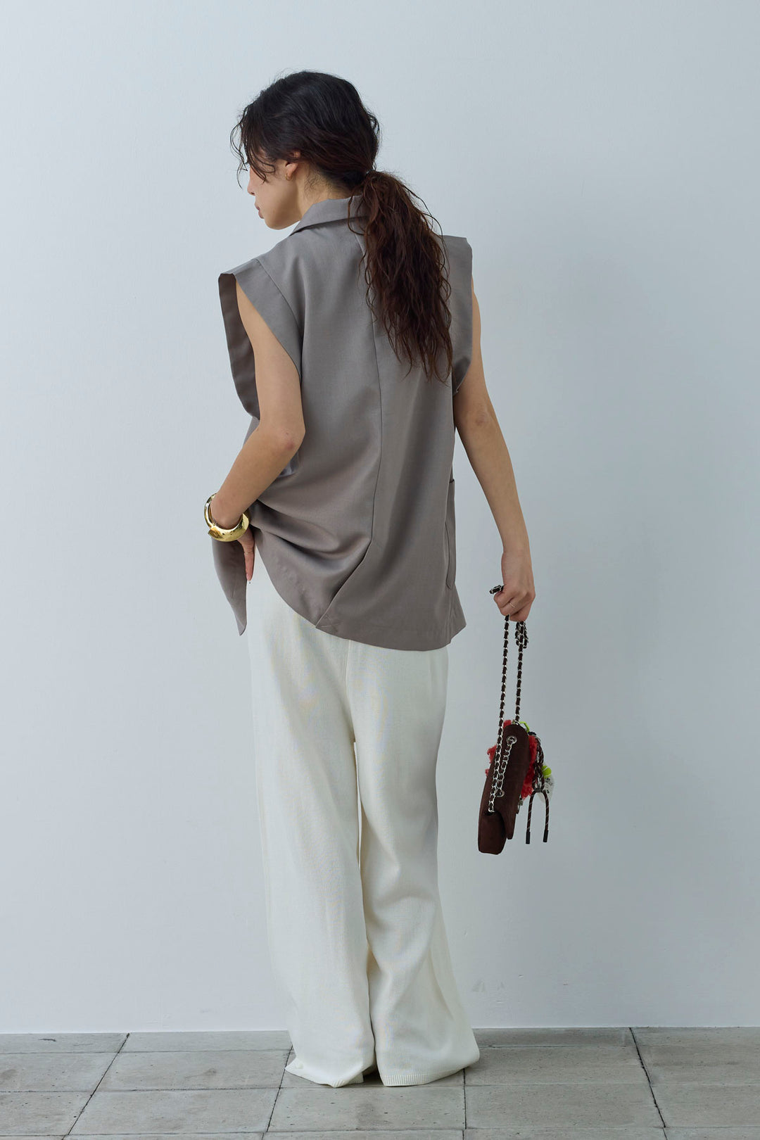 [予約/SET]リネンタッチテーラードジレ+マットサテンサイドタックキャミ+ネーム入りアメスリタンク+ニットベア2wayパンツ(4set)