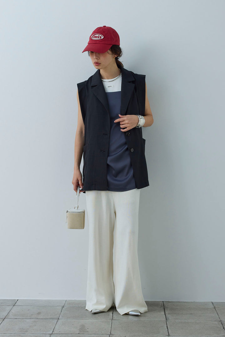 [予約/SET]リネンタッチテーラードジレ+マットサテンサイドタックキャミ+ニットベア2wayパンツ(3set)