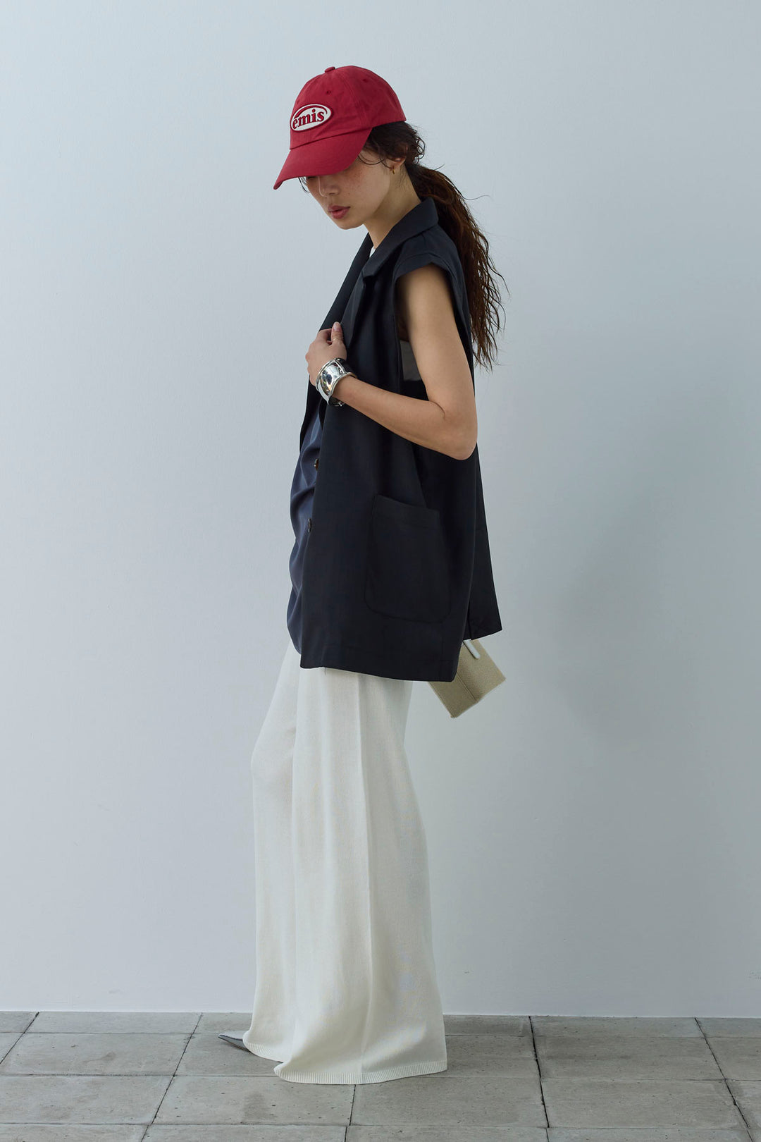 [予約/SET]リネンタッチテーラードジレ+マットサテンサイドタックキャミ+ニットベア2wayパンツ(3set)