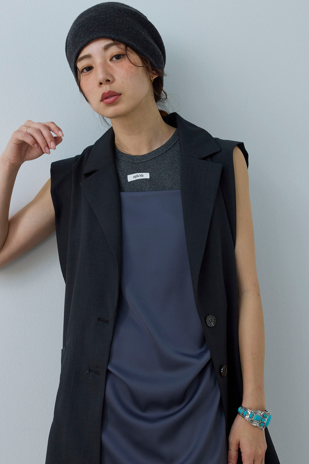 [予約/SET]リネンタッチテーラードジレ+マットサテンサイドタックキャミ+ニットベア2wayパンツ(3set)