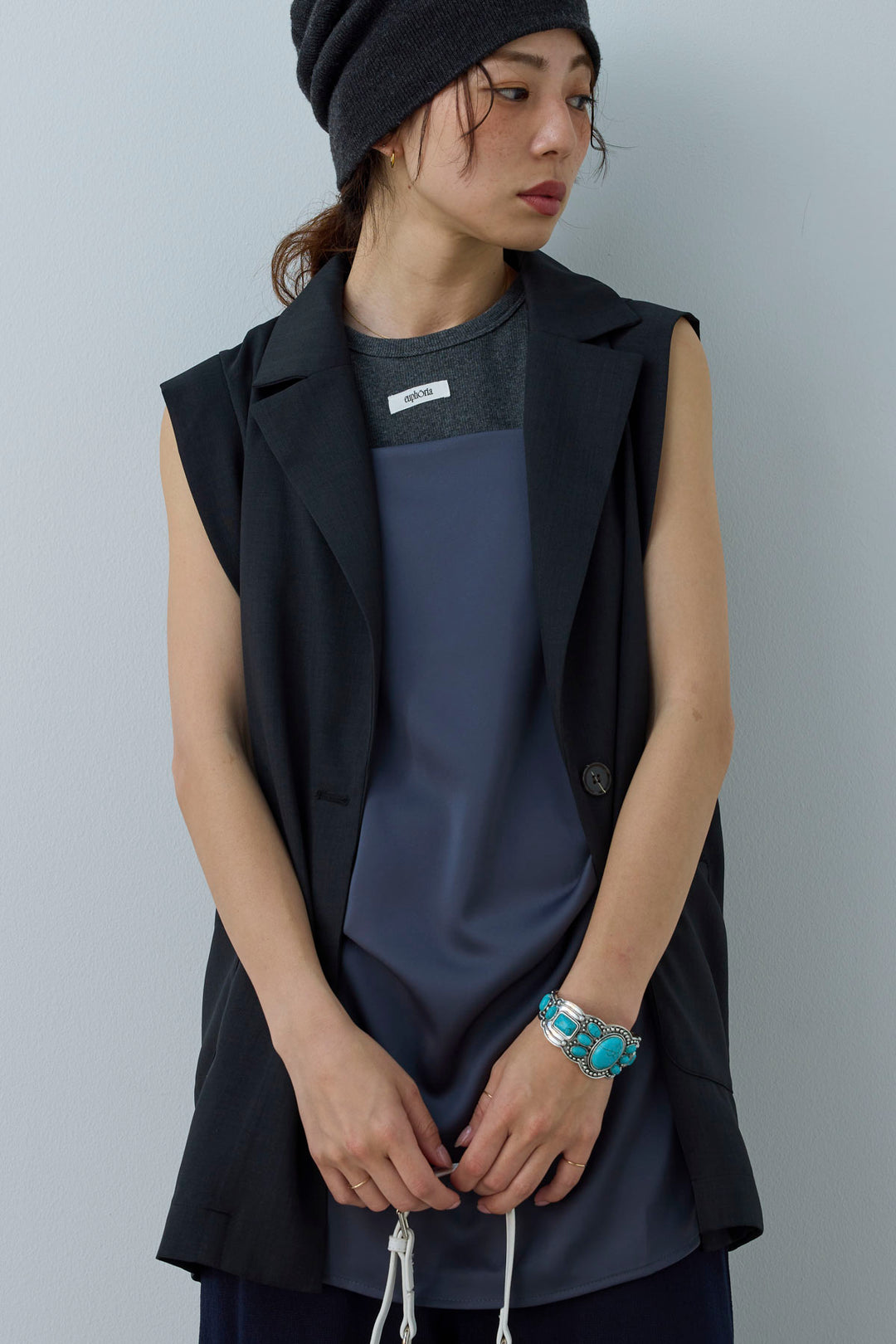 [予約/SET]リネンタッチテーラードジレ+マットサテンサイドタックキャミ+ニットベア2wayパンツ(3set)