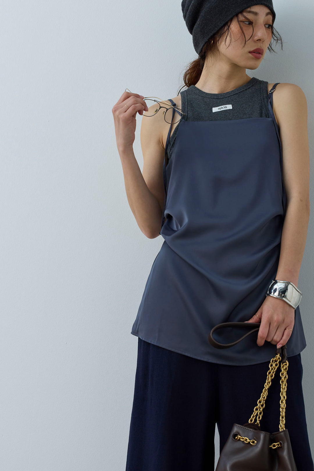 [予約/SET]マットサテンサイドタックキャミ+ネーム入りアメスリタンク+ニットベア2wayパンツ(3set)