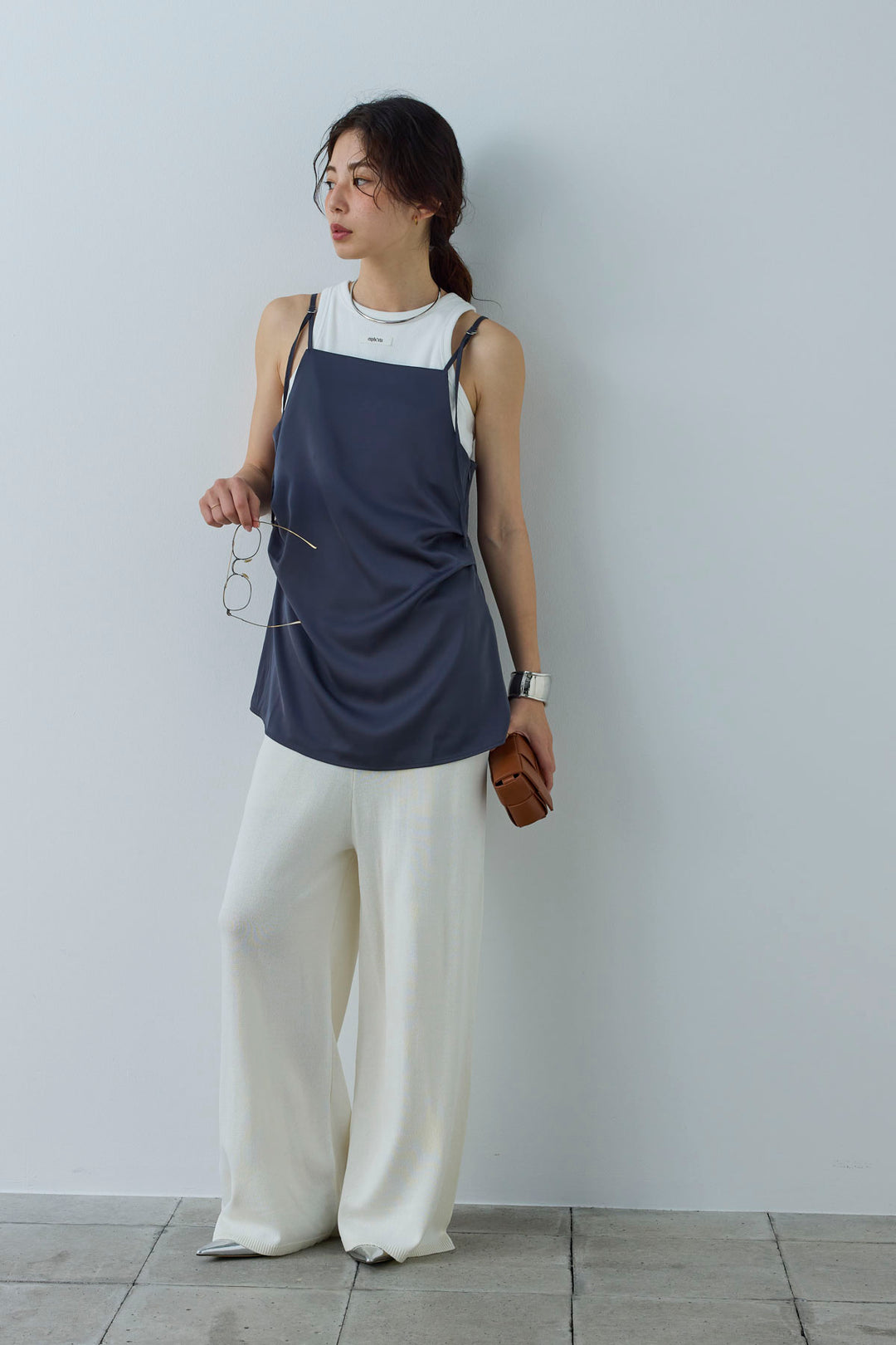 [予約/SET]マットサテンサイドタックキャミ+ネーム入りアメスリタンク+ニットベア2wayパンツ(3set)