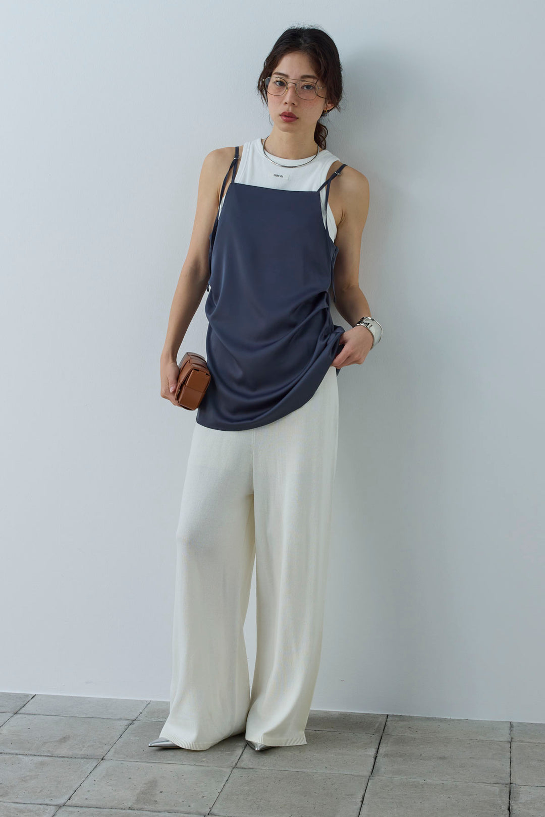 [予約/SET]マットサテンサイドタックキャミ+ネーム入りアメスリタンク+ニットベア2wayパンツ(3set)