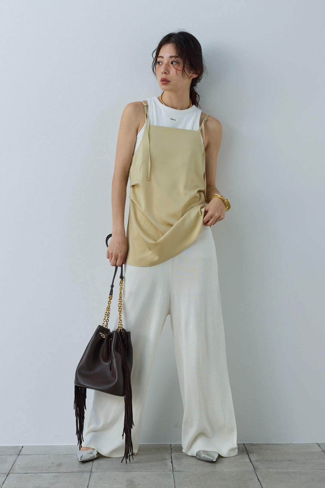 [予約/SET]マットサテンサイドタックキャミ+ネーム入りアメスリタンク+ニットベア2wayパンツ(3set)