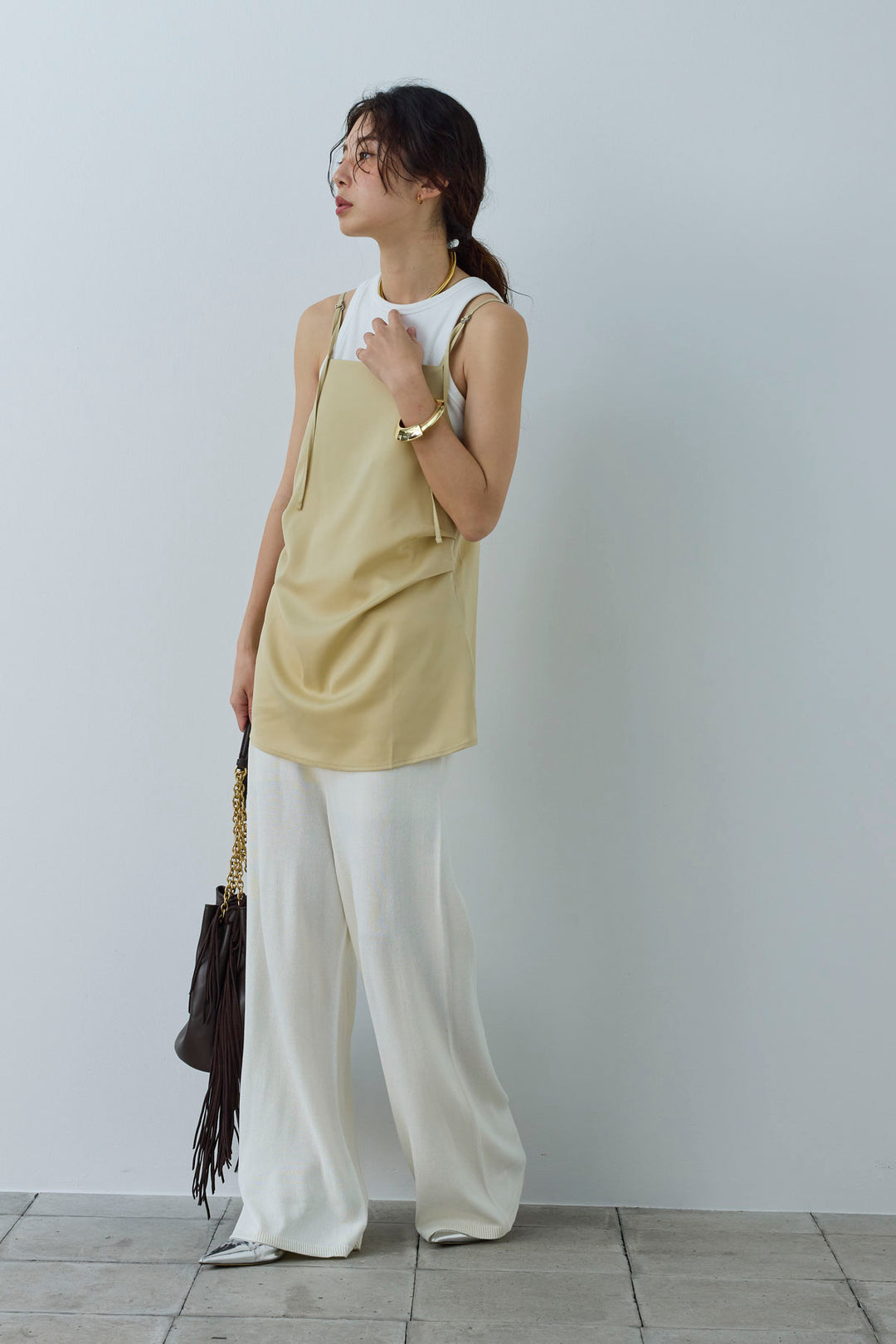 [予約/SET]マットサテンサイドタックキャミ+ネーム入りアメスリタンク+ニットベア2wayパンツ(3set)