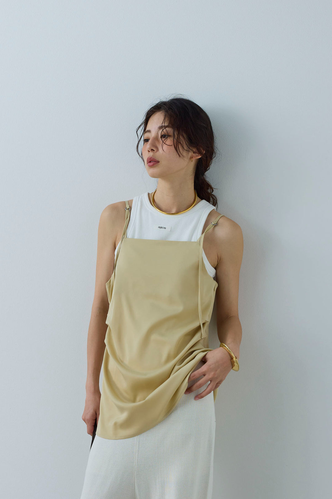 [予約/SET]マットサテンサイドタックキャミ+ネーム入りアメスリタンク+ニットベア2wayパンツ(3set)