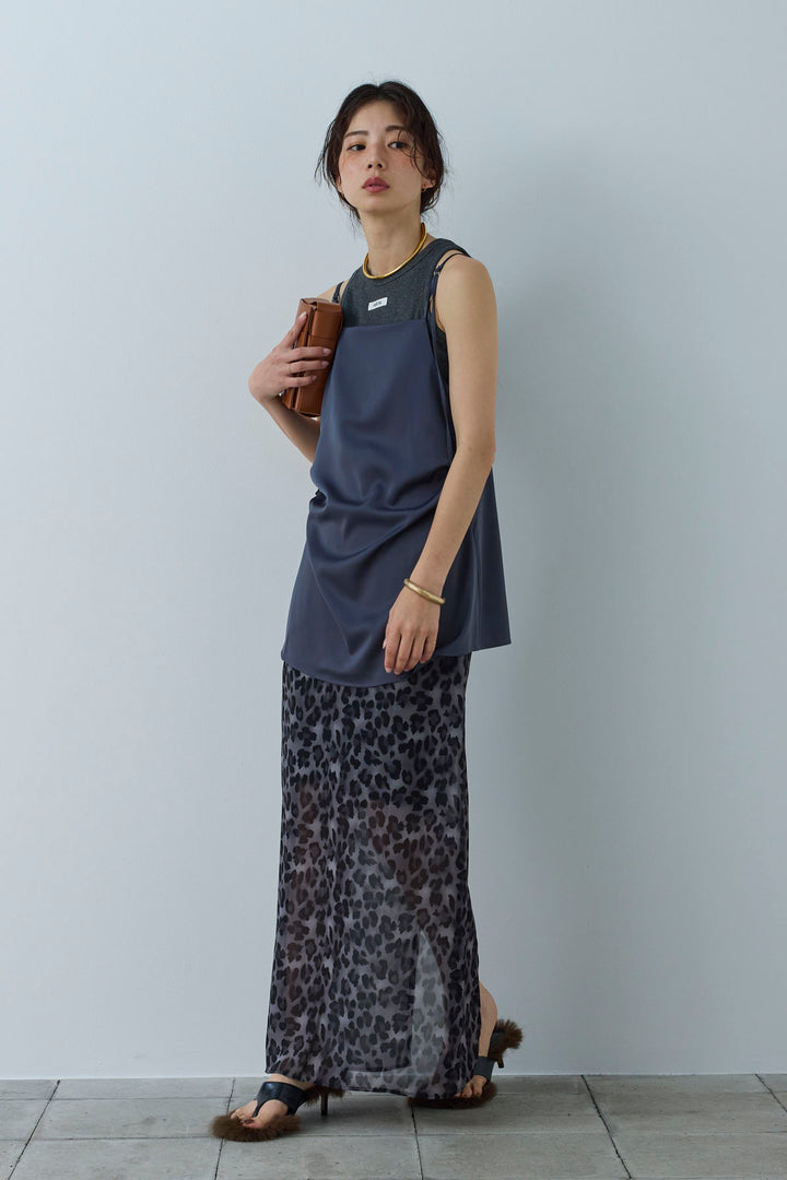 [予約/SET]マットサテンサイドタックキャミ+レオパードシアースカート(2set)