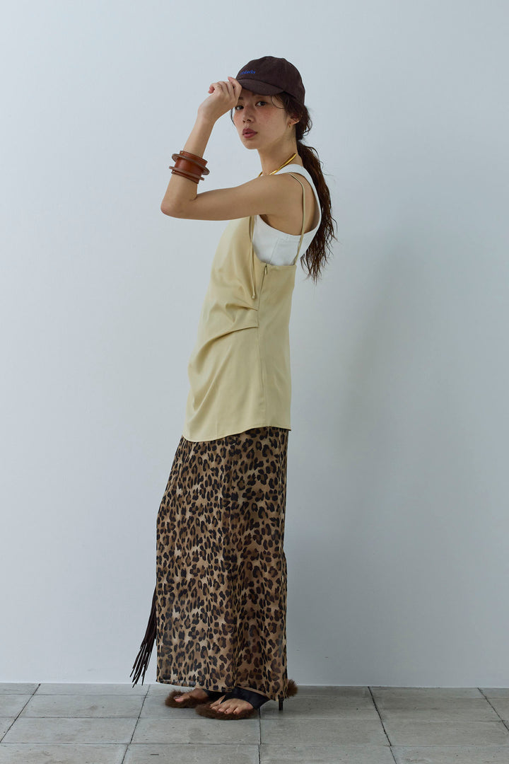 [予約/SET]マットサテンサイドタックキャミ+レオパードシアースカート(2set)