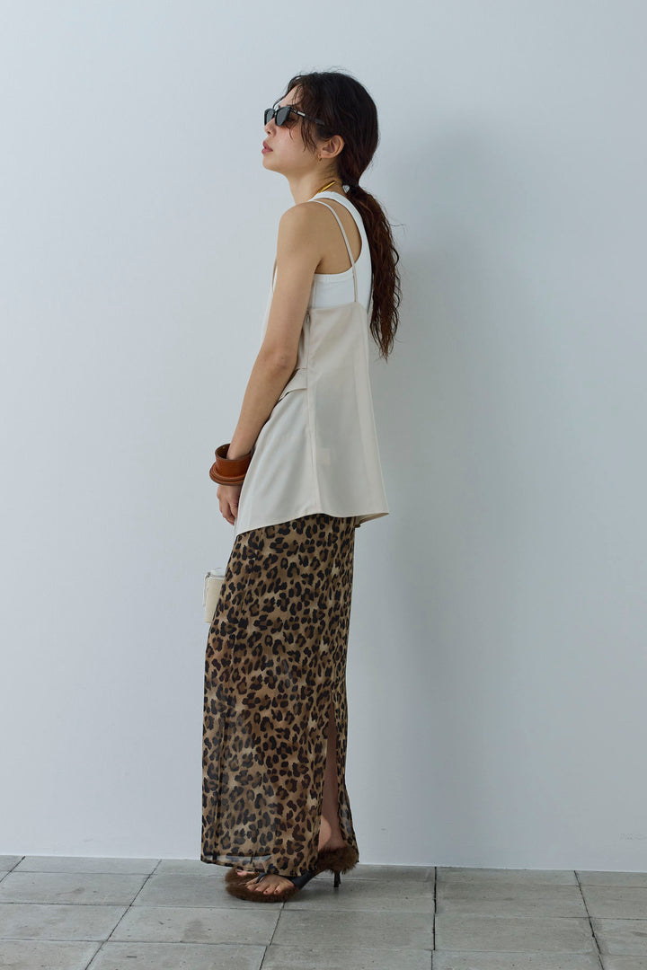 [予約/SET]マットサテンサイドタックキャミ+レオパードシアースカート(2set)