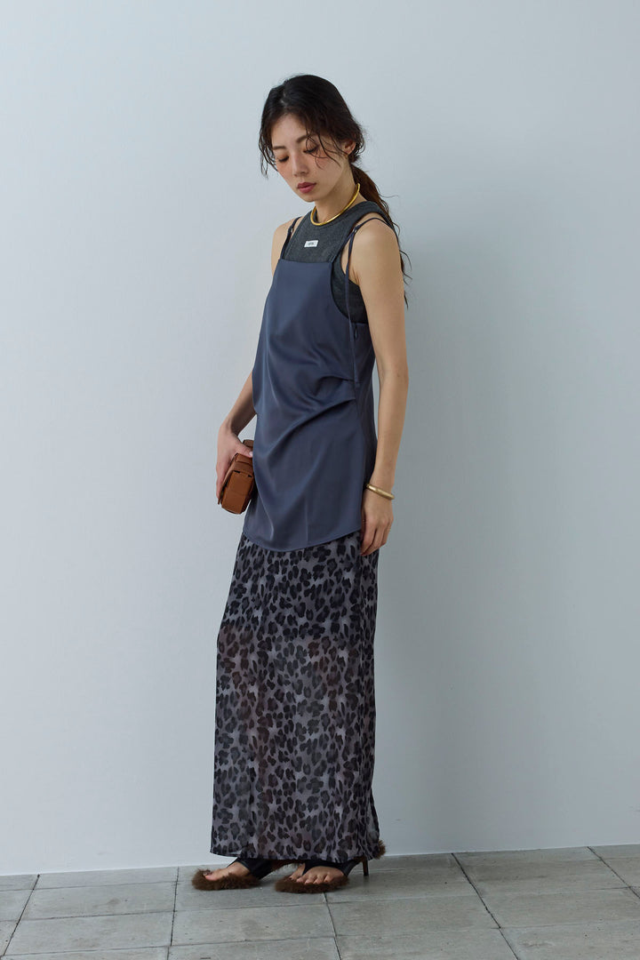 [予約/SET]マットサテンサイドタックキャミ+レオパードシアースカート(2set)