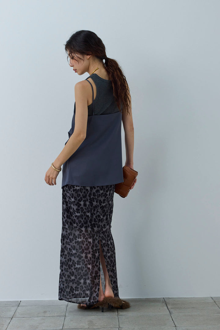 [予約/SET]マットサテンサイドタックキャミ+ネーム入りアメスリタンク+レオパードシアースカート(3set)