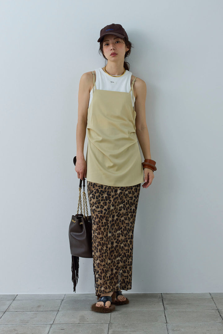 [予約/SET]マットサテンサイドタックキャミ+ネーム入りアメスリタンク+レオパードシアースカート(3set)