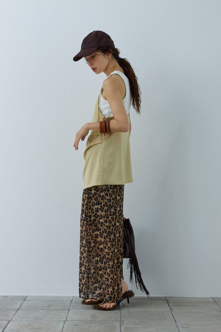 [予約/SET]マットサテンサイドタックキャミ+ネーム入りアメスリタンク+レオパードシアースカート(3set)