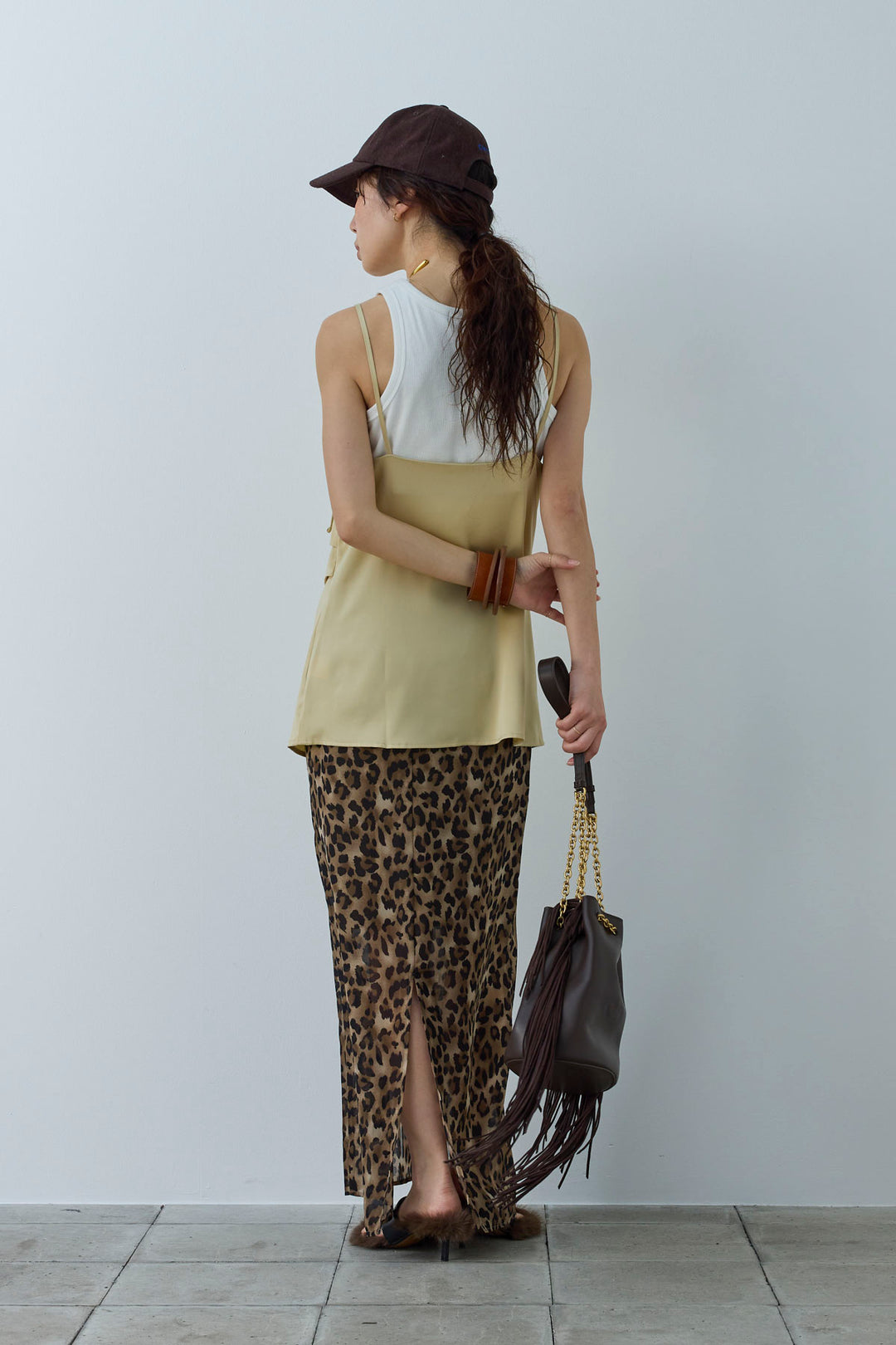 [予約/SET]マットサテンサイドタックキャミ+ネーム入りアメスリタンク+レオパードシアースカート(3set)