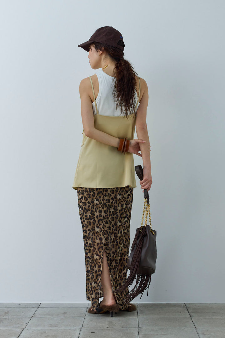 [予約/SET]マットサテンサイドタックキャミ+ネーム入りアメスリタンク+レオパードシアースカート(3set)